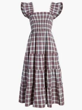 Hill House Ellie Cotton Tiered Nap Dress Plaid Print Size Small